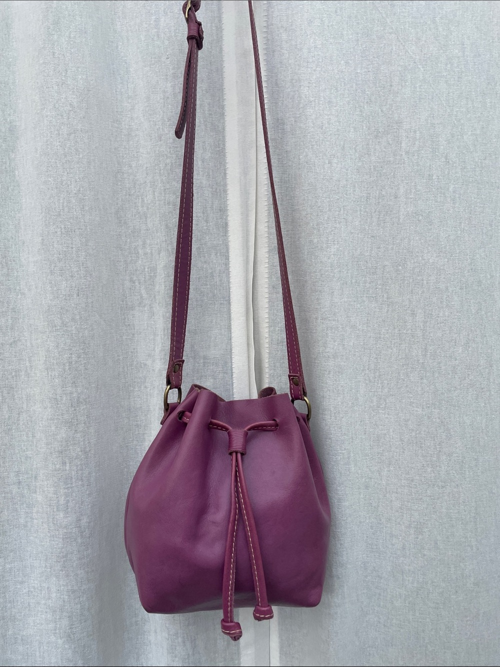 Portland Leather Women's Purple Cross Body Drawstring Bucket Bag